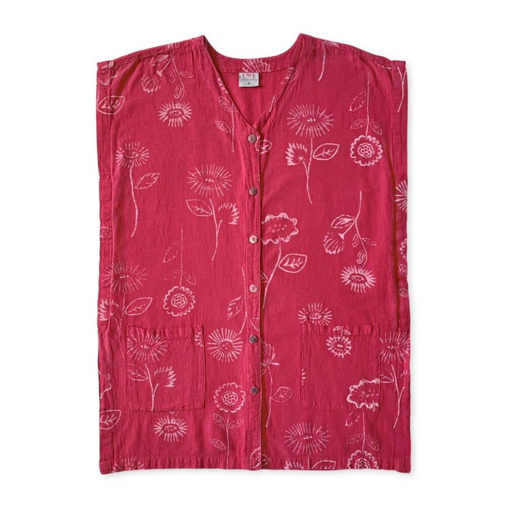 Vintage Sleeveless Floral Button Up Tunic Beach Cover Up Bohemian Cottagecore